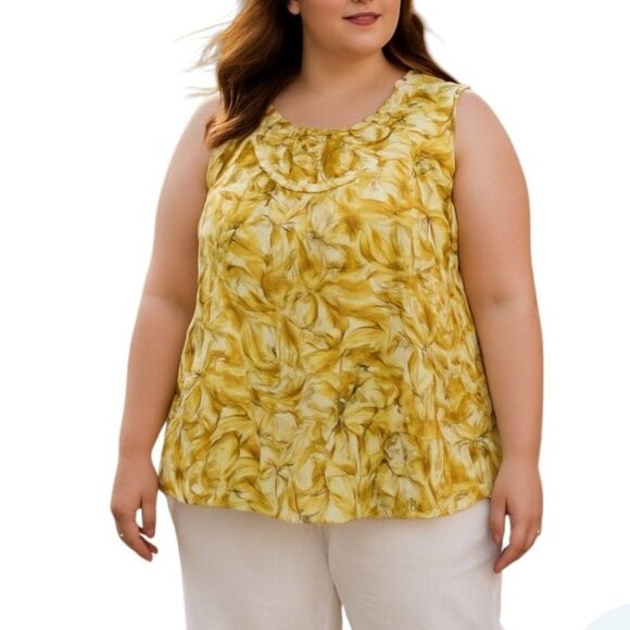 NEW Coldwater Creek Womens Floral Piped Shell Yellow Plus Size 1X - Picture 1 of 11